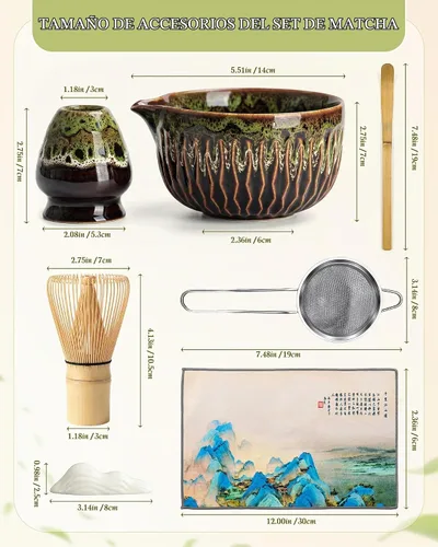 Vista 3 de Matcha Whisk Set, Ceramic Tea Kit Includes Bowl Green