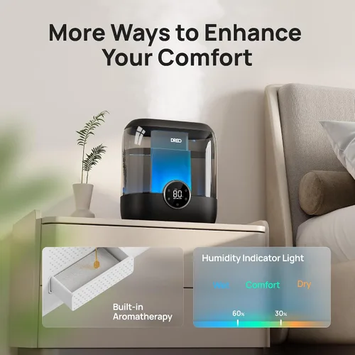 Vista 5 de DREO Humidificadores inteligentes de 6L para dormitorio, habitación grande Ébano
