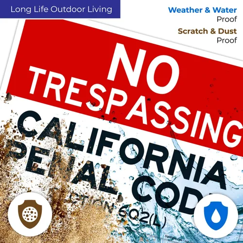 Vista 5 de Señal de California No Trespassing, sección 602 de código penal, 10 x 7 pulgadas, aluminio 040 libre de óxido, resistente a la decoloración
