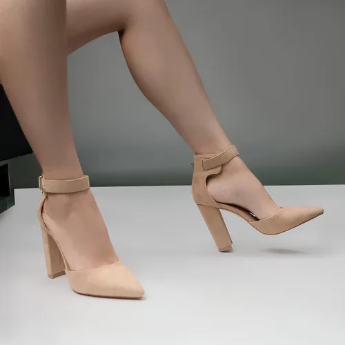 Vista 5 de Tacones altos. Zapatos de tacón grueso y puntiagudos con punta cerrada, zapatos de moda para fiestas, bodas, regalos para mujeres