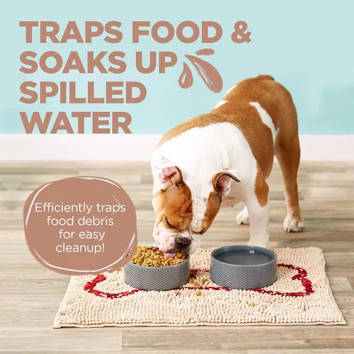 Vista 3 de Soggy Doggy Slopmat – Beige/Red Bone – 18 x 24 pulgadas – Tapete de puerta absorbente de agua para patas fangosas y cuencos de comida/agua – Felpudo