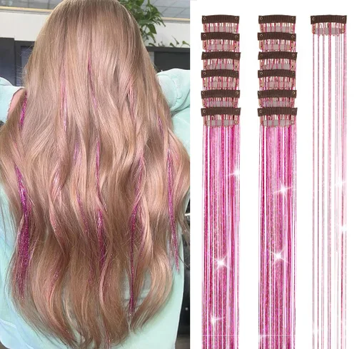 Vista 9 de Ubeleco Kit de oropel para cabello negro de 12 piezas, accesorios de cabello con clip de 52 cm, kit de oropel de pelo de hada para Navidad y Año