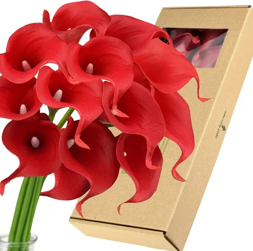 Vista 12 de FiveSeasonStuff Real Touch - Ramo de flores artificiales de lirio de cala para novia, arreglos florales, 15 lirios de cala (azul cerúleo)