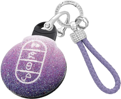 Vista 9 de SANRILY Funda para llave de automóvil BWM Mini Cooper sin llave para llave remota, funda de protección completa con llavero, Gradiente Rosa