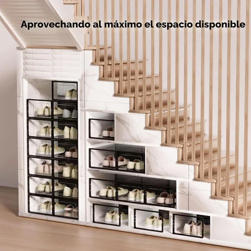 Vista 7 de Foluck Caja de almacenamiento de zapatos, paquete de 15 organizadores de zapatos apilables de plástico transparente para armario, diseño entrelazado