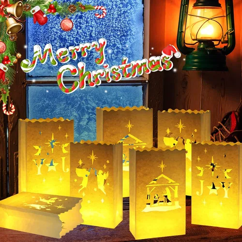 Vista 2 de Meanplan - Juego de 45 bolsas luminarias navideñas con vela LED sin llama Cristiano