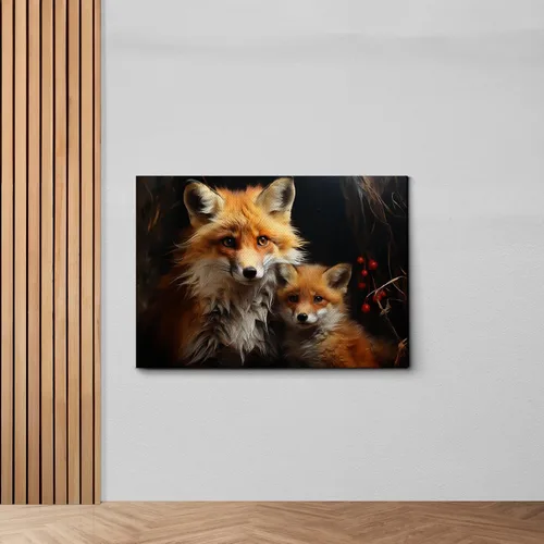 Vista 6 de Fox Mother Cub Print, In The Style Of Stencil,Based, Kids Wall Art, Kids Wall Art Display, Mom And Baby Animal Art Print, Canvas, Art Print