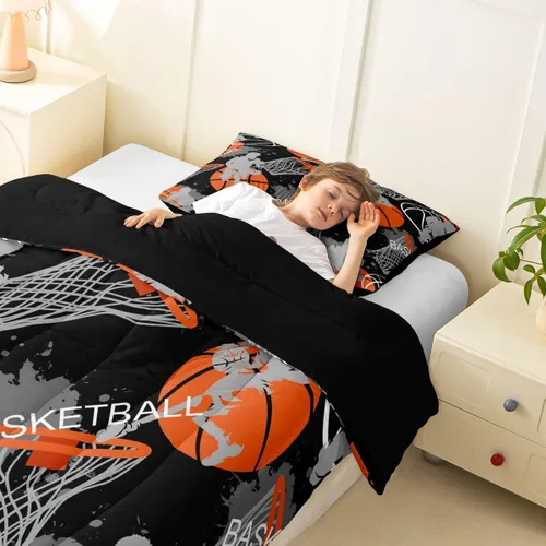 Vista 15 de Juego de ropa de cama de baloncesto para niños y adolescentes, juego de edredón deportivo para niños, tamaño matrimonial, suave, ligero, decoración