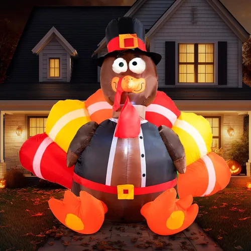 Vista 9 de Joiedomi Calabaza Apilable Inflable de 6 Pies de Acción de Gracias con Pavo con LEDs Integrados, Decoraciones Inflables para Exteriores para Patio
