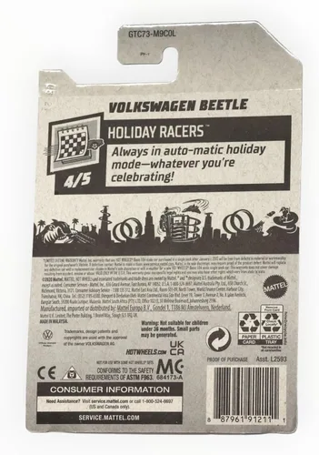 Vista 2 de DieCast Hotwheels Volkswagen Beetle, Holiday Racers 45 [Blanco] 96250