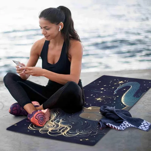 Vista 6 de Hermoso tapete de yoga de sirena para mujeres y hombres, 71 x 26 pulgadas, plegable, antideslizante, para pilates, aeróbicos, ejercicios de suelo