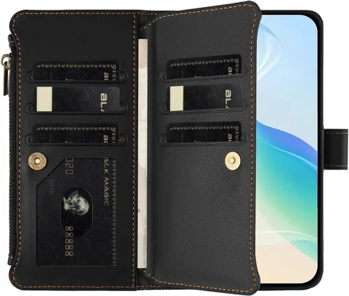 Vista 2 de Compatible con Tecno Spark Go 1 / Spark Go 2025, compatible con Tecno Pop 9 4G, funda con función atril y doble ranura para tarjetas con cremallera