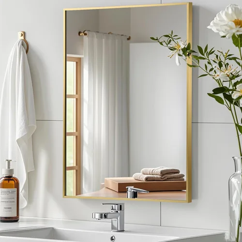 Vista 28 de Espejo de baño negro de 22"x30", espejo rectangular con marco de metal negro mate, espejo de tocador con esquinas cuadradas, espejo para pared