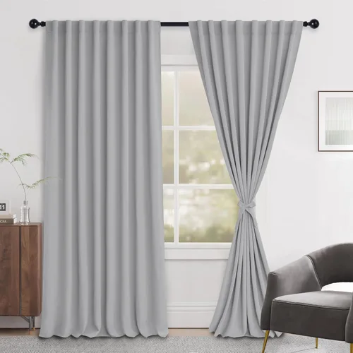 Vista 47 de Hiasan Cortinas opacas negras para dormitorio, cortinas opacas cortas de 45 pulgadas de largo, con aislamiento térmico, bolsillo para barra