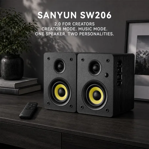 Vista 2 de Sanyun Altavoces activos para estantería SW206 80W 2.0, creador de modo Negro