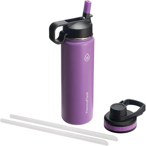 Vista 12 de Thermoflask - Botella de agua de acero inoxidable con doble aislamiento y dos tapas, 18 onzas, negro