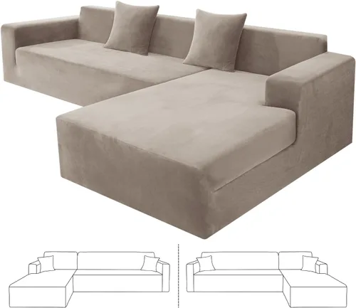 Vista 18 de ZNSAYOTX Fundas para sofá modular de terciopelo suave, fundas de felpa de lujo con parte inferior elástica para sofá modular en forma de L, 2