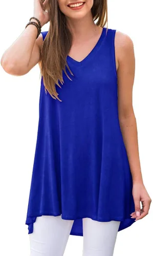 Vista 46 de AWULIFFAN - Blusa de verano sin mangas con cuello en V, túnica, top, para mujer 01 Negro