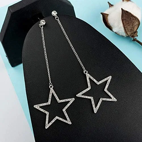 Vista 2 de Caiyao Aretes colgantes de diamantes de imitación plateados para mujeres y niñas, hipoalergénicos, brillantes, de cristal, con borlas largas