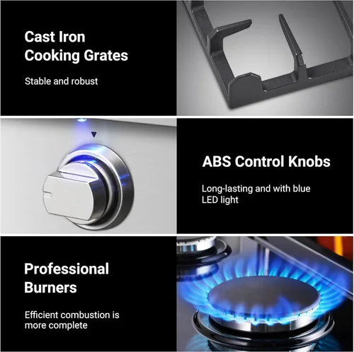 Vista 8 de AAOBOSI Placa de cocina de gas de 36 pulgadas con 6 quemadores, estufa de acero inoxidable integrada de 78,000 BTU, estufa comercial independiente