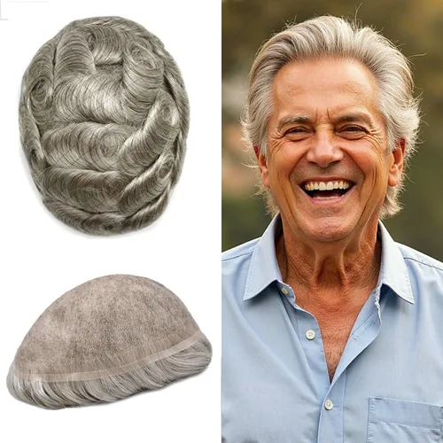 Vista 88 de PUNRU HAIR Completo Swiss Lace Toupee para hombres Sistema de cabello humano real Sistema de reemplazo de cabello humano para hombre Toupee