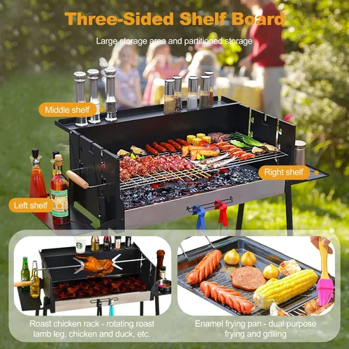 Vista 3 de Ergocar Parrilla de barbacoa, barbacoa portátil de acero inoxidable, parrilla de carbón desmontable con soporte, parrillas para ahumar