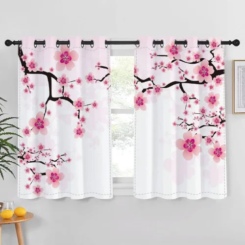Vista 37 de Cortinas japonesas con pintura de tinta, monte Fuji, sol rojo, puesta de sol, hojas de bambú, cortinas de ventana para dormitorio, sala de estar