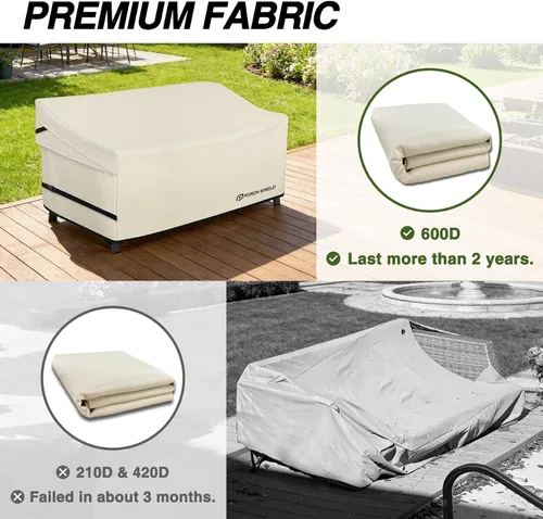 Vista 5 de Porch Shield Funda Impermeable para Sofá de Banco de Exterior – Funda para Sofá de Dos Plazas de Patio 56W x 31D x 33H pulgadas, Beige