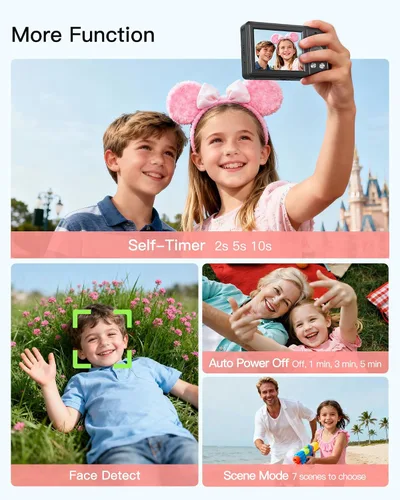 Vista 7 de Cámara digital, cámara FHD 1080P para apuntar y disparar con tarjeta SD de 32 GB, 2 baterías, zoom 16X, antivibraciones, diseño pequeño compacto