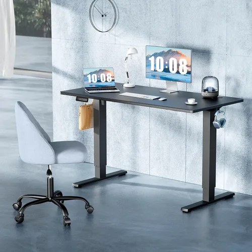 Vista 3 de DUMOS Escritorio eléctrico de pie de 40 pulgadas con altura ajustable, estación de trabajo para computadora para trabajar sentado o de pie, mesa