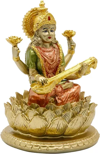 Vista 7 de alikiki Ídolo de Saraswati de la diosa hindú, 6.5 pulgadas de alto, conocimiento, música, artes, diosa Sarswati, estatua india Diwali, regalos