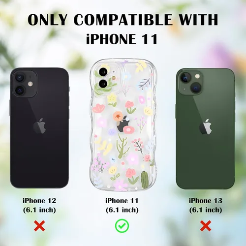 Vista 4 de Newseego Funda para iPhone 11, bonita funda transparente de flores coloridas y rizadas, con una bonita cadena de pulsera de flores para mujeres