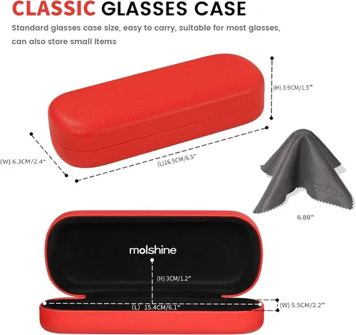 Vista 3 de molshine Estuche rígido de piel sintética para gafas, estuche portátil de viaje para hombres, mujeres, niñas, viajes, estudio, trabajo