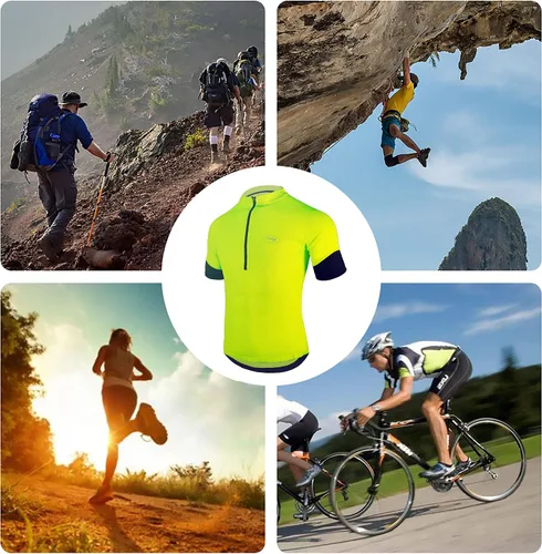 Vista 6 de Dooy Camiseta de ciclismo para hombre, manga corta, con bolsillos, transpirable, de secado rápido