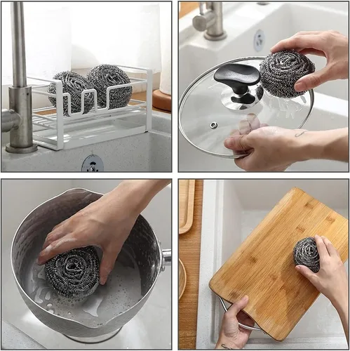 Vista 4 de DKKO Estropajos de acero inoxidable, bolas de limpieza, almohadillas de metal para cocina, baño, fregador de acero para limpiar platos, ollas