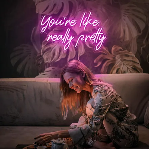 Vista 6 de Señal de neón "You're Like Really Pretty", señal de neón rosa para decoración de pared Señal de neón "You're Like Really Pretty" para recámara