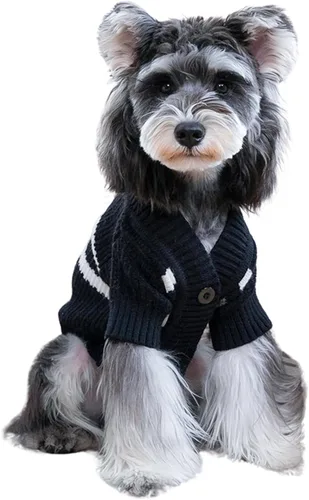 Vista 9 de CuteBone - Suéter de punto a rayas para perros, ropa de invierno de punto rosa para perros pequeños, gatos, niño, niña, atuendo para mascotas