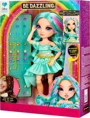 Vista 14 de Rainbow High Be Dazzling Fashion Dolls - Celine Turquesa (Azul Verde) con herramienta Bedazzler y gemas brillantes