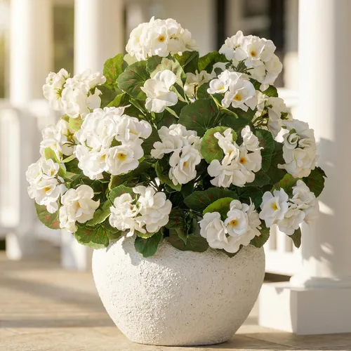 Vista 12 de 4 piezas de plantas falsas para decoración del hogar, flores artificiales, geranios artificiales, flores artificiales para exteriores, ramo de seda