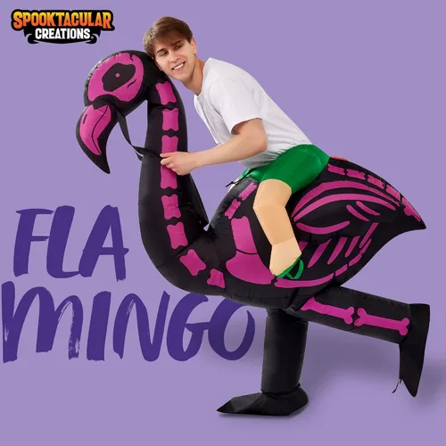 Vista 2 de Spooktacular Creations Disfraz inflable para adulto disfraz de flamenco inflable de aire flamenco de esqueleto para fiestas de disfraces de Halloween
