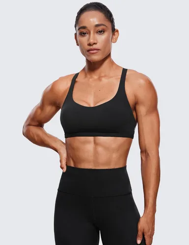 Vista 2 de CRZ YOGA Brasier deportivo con tiras para mujer, espalda cruzada, acolchado, soporte medio, inalámbrico, gimnasio, entrenamiento, yoga