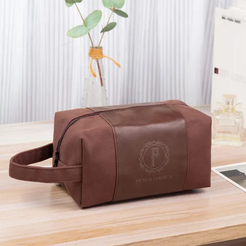 Vista 4 de Jeweidea Bolsa de aseo personalizada con nombre inicial, kit de Dopp con lona de piel sintética, organizador de baño de viaje con monograma