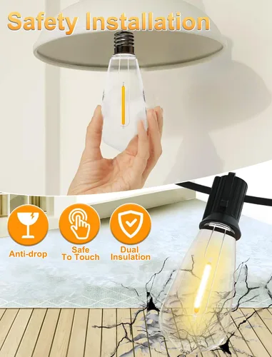 Vista 3 de Paquete de 10 bombillas LED, 0.6 W, base de tornillo C9/E17 ST40, bombillas de repuesto de plástico transparente para patio al aire libre, tira