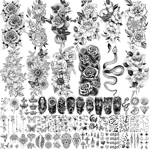 Vista 19 de COKTAK 6 Piezas/Lote Adhesivos Temporales Únicos de Henna Negra para Adultos, Mujeres, Niñas, Pluma, Mandala, Flor, Arte Corporal, Tatuajes Grandes