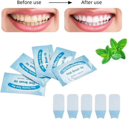Vista 5 de Cepillo de dientes de limpieza profunda, 100 unidades, toallitas blanqueadoras para cepillos orales, sabor menta