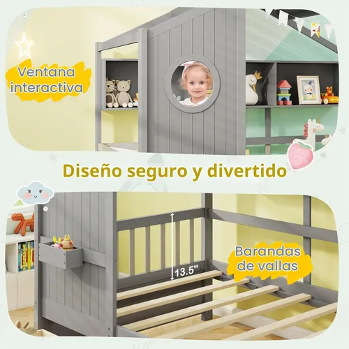 Vista 4 de KOMFOTT Cama de madera de tamaño individual con 2 cajones, marco de cama de madera con almacenamiento en cubos y rieles de valla, plataforma de Gris