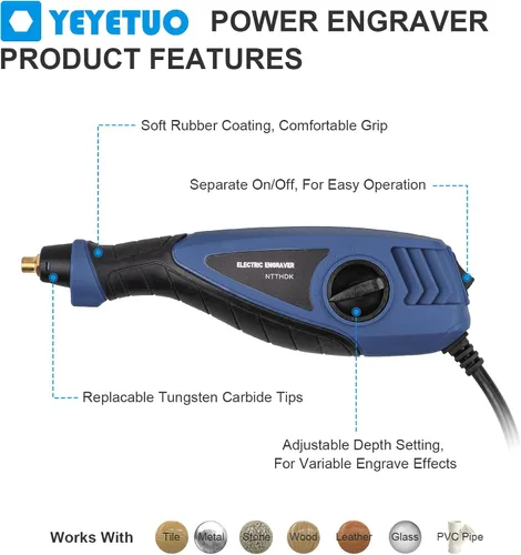 Vista 2 de Bolígrafo de grabado de 25 W, herramienta de grabado de potencia de 6 velocidades, bolígrafo grabador de mano con brocas de acero de carburo