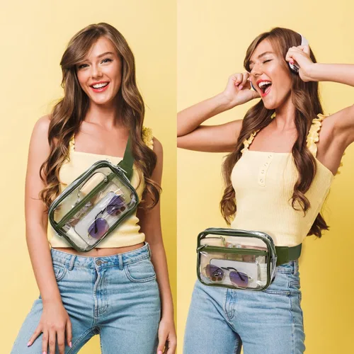 Vista 6 de Veckle Riñonera transparente Bolsa de cinturón transparente aprobada para estadios para mujeres y hombres, bolsa grande cruzada transparente