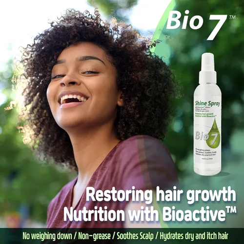 Vista 4 de BIO7 - Spray de brillo con biotina bioactiva, colágeno, queratina + árbol de té/menta de jengibre, 6 onzas líquidas, deja el cabello natural