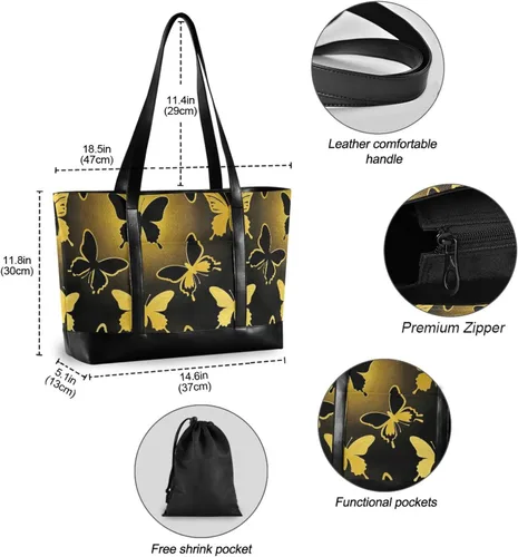 Vista 4 de Animal Mariposas Oro Negro moda 14 pulgadas portátil tote bag con cremallera maletines para yoga con pañal maletin ejecutivo para mujer, Mariposas